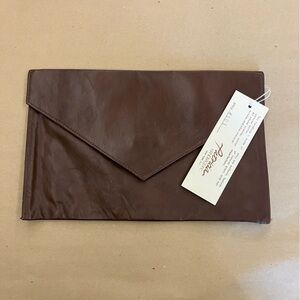 Vtg Leather Envelope Clutch Chocolate Brown Snap Close Interior Zipper Pocket